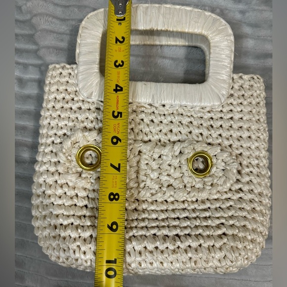 Vintage Cream Hollywood of Shagee California Mini  Straw Handbag Purse 1960s - Picture 7 of 9